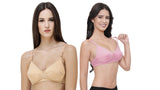 FEMULA Monika T-Shirt Lightly Padded Bra for Women & Girls ( Pack of 2Pcs, 1 Each of  Skin & Pink Colour )