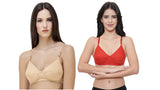 FEMULA Monika T-Shirt Lightly Padded Bra for Women & Girls ( Pack of 2Pcs, 1 Each of  Skin & Red Colour )