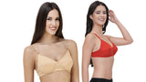 FEMULA Monika T-Shirt Lightly Padded Bra for Women & Girls ( Pack of 2Pcs, 1 Each of  Skin & Red Colour )