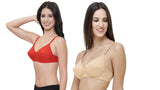 FEMULA Monika T-Shirt Lightly Padded Bra for Women & Girls ( Pack of 2Pcs, 1 Each of  Skin & Red Colour )