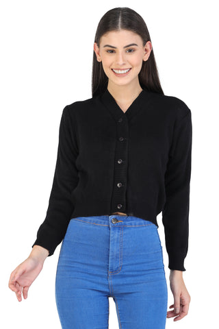 FEMULA V- Neck Women Full Sleeves Stitched Ready to Wear Woolen Blouse (Black)