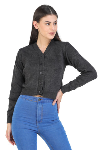 FEMULA V- Neck Women Full Sleeves Stitched Ready to Wear Woolen Blouse (Black Mix)