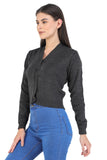 FEMULA V- Neck Women Full Sleeves Stitched Ready to Wear Woolen Blouse (Black Mix)