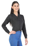 FEMULA V- Neck Women Full Sleeves Stitched Ready to Wear Woolen Blouse (Black Mix)
