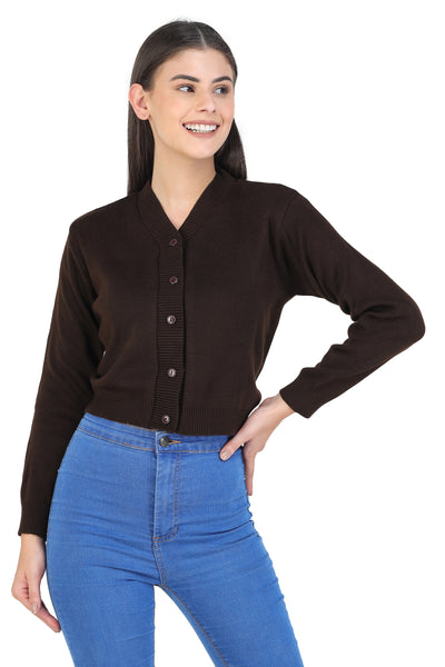 FEMULA V- Neck Women Full Sleeves Stitched Ready to Wear Woolen Blouse (Coffee)