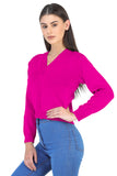 FEMULA V- Neck Women Full Sleeves Stitched Ready to Wear Woolen Blouse (Magenta)