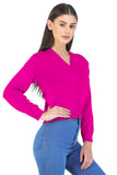 FEMULA V- Neck Women Full Sleeves Stitched Ready to Wear Woolen Blouse (Magenta)