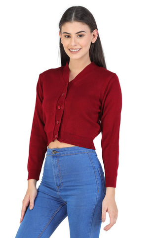 FEMULA V- Neck Women Full Sleeves Stitched Ready to Wear Woolen Blouse (Maroon)