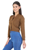 FEMULA V- Neck Women Full Sleeves Stitched Ready to Wear Woolen Blouse (Mouse Brown)