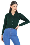 FEMULA V- Neck Women Full Sleeves Stitched Ready to Wear Woolen Blouse (Uniform Green)