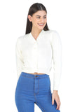 FEMULA V- Neck Women Full Sleeves Stitched Ready to Wear Woolen Blouse (White)