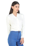 FEMULA V- Neck Women Full Sleeves Stitched Ready to Wear Woolen Blouse (White)