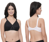 FEMULA Wide Strap Crossbust Non Padded, Full Coverage, Regular Wear Cotton Bra  ( 1Pc Each of White & Black Colour )