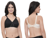 FEMULA Netbust Non Padded, Full Coverage, Regular Wear Cotton Bra for Girls and Women 2Pc ( Black & Beige Colour )
