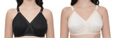 FEMULA Netbust Non Padded, Full Coverage, Regular Wear Cotton Bra for Girls and Women 2Pc ( Black & Beige Colour )