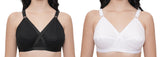 FEMULA Wide Strap Crossbust Non Padded, Full Coverage, Regular Wear Cotton Bra  ( 1Pc Each of White & Black Colour )