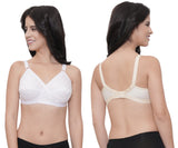 FEMULA Wide Strap Crossbust Non Padded, Full Coverage, Regular Wear Cotton Bra  ( 1Pc Each of White & Beige Colour )