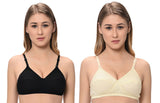 FEMULA Macho Women / Girls Cotton Full Coverage Non Padded Wirefree Everyday Use Regular Strap Bra ( Pack of 1 Pc each Black & Skin )