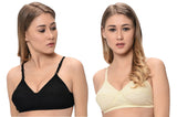 FEMULA Macho Women / Girls Cotton Full Coverage Non Padded Wirefree Everyday Use Regular Strap Bra ( Pack of 1 Pc each Black & Skin )