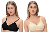FEMULA Macho Women / Girls Cotton Full Coverage Non Padded Wirefree Everyday Use Regular Strap Bra ( Pack of 1 Pc each Black & Skin )
