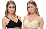 FEMULA Macho Women / Girls Cotton Full Coverage Non Padded Wirefree Everyday Use Regular Strap Bra ( Pack of 1 Pc each Black & Skin )