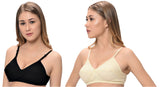 FEMULA Macho Women / Girls Cotton Full Coverage Non Padded Wirefree Everyday Use Regular Strap Bra ( Pack of 1 Pc each Black & Skin )