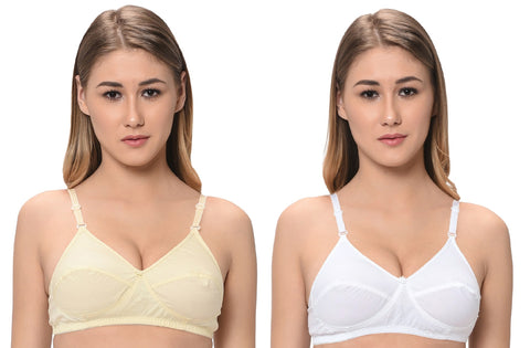 FEMULA Macho Women / Girls Cotton Full Coverage Non Padded Wirefree Everyday Use Regular Strap Bra ( Pack of 1 Pc each White & Skin )