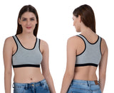 FEMULA Mary Stretchable Cotton Grey Sports Vest Bra for Girls & Women (2PC)