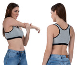 FEMULA Mary Stretchable Cotton Grey Sports Vest Bra for Girls & Women (2PC)