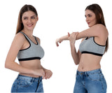 FEMULA Mary Stretchable Cotton Grey Sports Vest Bra for Girls & Women (2PC)