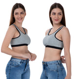 FEMULA Mary Stretchable Cotton Grey Sports Vest Bra for Girls & Women (2PC)