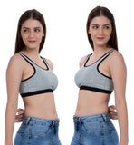 FEMULA Mary Stretchable Cotton Grey Sports Vest Bra for Girls & Women (2PC)