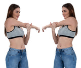 FEMULA Mary Stretchable Cotton Grey Sports Vest Bra for Girls & Women (2PC)