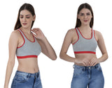 FEMULA Mary Stretchable Cotton Grey Sports Vest Bra for Girls & Women (2PC)