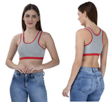 FEMULA Mary Stretchable Cotton Grey Sports Vest Bra for Girls & Women (2PC)