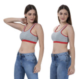 FEMULA Mary Stretchable Cotton Grey Sports Vest Bra for Girls & Women (2PC)