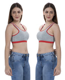 FEMULA Mary Stretchable Cotton Grey Sports Vest Bra for Girls & Women (2PC)