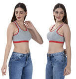 FEMULA Mary Stretchable Cotton Grey Sports Vest Bra for Girls & Women (2PC)