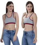 FEMULA Mary Stretchable Cotton Grey Sports Vest Bra for Girls & Women (2PC)