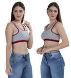 FEMULA Mary Stretchable Cotton Grey Sports Vest Bra for Girls & Women (2PC)