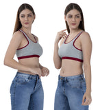 FEMULA Mary Stretchable Cotton Grey Sports Vest Bra for Girls & Women (2PC)