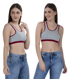 FEMULA Mary Stretchable Cotton Grey Sports Vest Bra for Girls & Women (2PC)