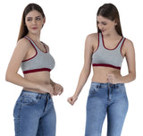 FEMULA Mary Stretchable Cotton Grey Sports Vest Bra for Girls & Women (2PC)