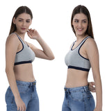 FEMULA Mary Stretchable Cotton Grey Sports Vest Bra for Girls & Women (2PC)