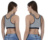 FEMULA Mary Stretchable Cotton Grey Sports Vest Bra for Girls & Women (2PC)