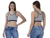 FEMULA Mary Stretchable Cotton Grey Sports Vest Bra for Girls & Women (2PC)