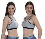 FEMULA Mary Stretchable Cotton Grey Sports Vest Bra for Girls & Women (2PC)