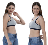 FEMULA Mary Stretchable Cotton Grey Sports Vest Bra for Girls & Women (2PC)