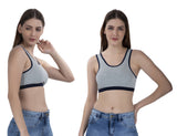 FEMULA Mary Stretchable Cotton Grey Sports Vest Bra for Girls & Women (2PC)