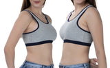 FEMULA Mary Stretchable Cotton Grey Sports Vest Bra for Girls & Women (2PC)